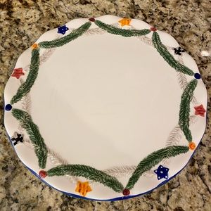 Vintage Christmas Plate Cake Dessert Platter Ceramic Hand Painted Holiday Decor